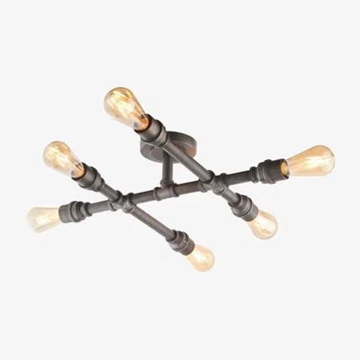 Knees Pipe 6 Light Semi Flush Ceiling Light - Aged Pewter