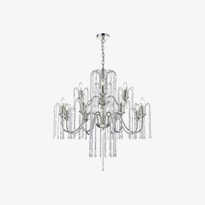 Knees dar lighting DAN1238 Daniella 12 Light Pendant Polished Nickel With Chrome Rods And Crystal Beads