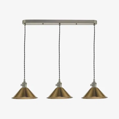 Knees dar lighting Had3661-01 Hadano 3 Light Antique Chrome Suspension With Aged Brass Shades