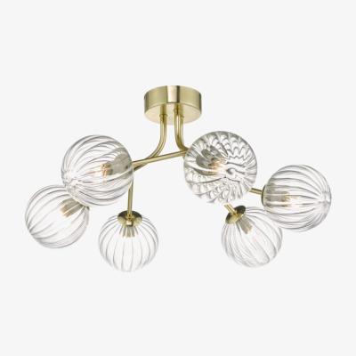 Knees Dar Lighting YIS6435 Yiska 6 Light Semi Flush Gold And Glass