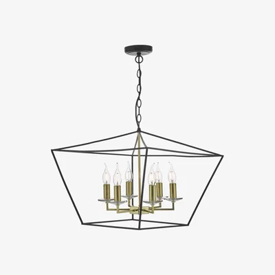 Knees dar lighting Gre0654 Gretchen Cage 6 Light Pendant Matt Black and Polished Brass