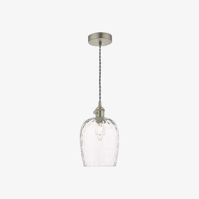Knees dar lighting Had0161-03 Hadano 1 Light Pendant Antique Chrome With Dimpled Glass Shade