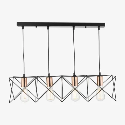 Knees dar lighting Mid0422 Midi 4 Light Bar Pendant Black and Bright Copper Detail