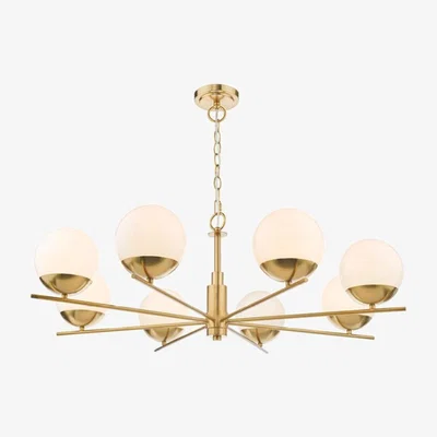 Knees dar lighting Bom0835 Bombazine 8 Light Pendant Natural Brass Opal Glass