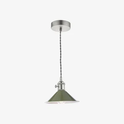 Knees dar lighting Had0161-07 Hadano 1 Light Pendant Antique Chrome With Olive Green Shade