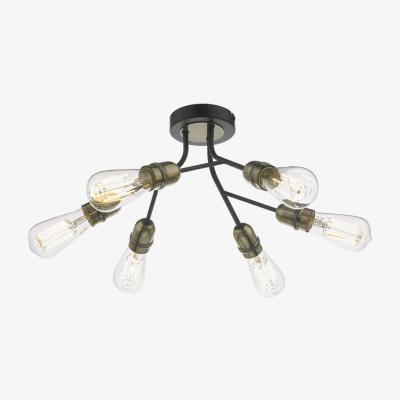 Knees dar lighting REM0654 Remy 6 Light Semi Flush Black and Antique Brass