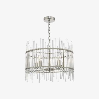 Knees dar lighting OLY0538 Olyn 5 Light Pendant Polished Nickel and Glass