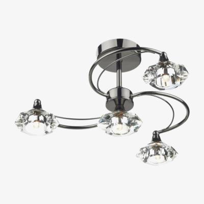 Knees Dar Lighting LUT0467 Luther 4 Light Semi Flush Complete With Crystal Glass Black Chrome
