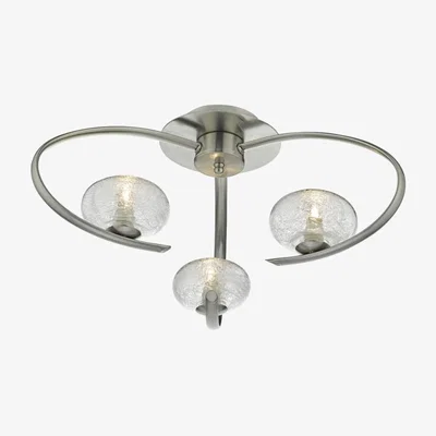 Knees dar lighting LEI5346 Leighton 3 Light Semi Flush Satin Chrome and Sugar Cane Glass