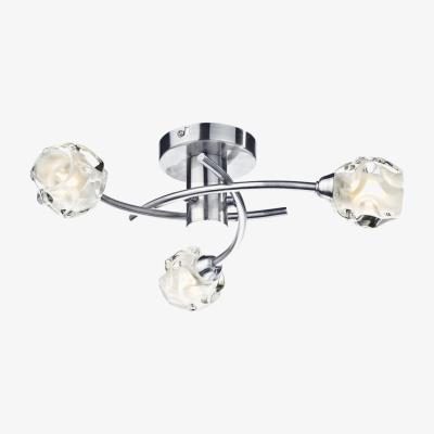 Knees dar lighting SEA5346 Seattle 3 Light Flush Satin Chrome and Sculptured Glass