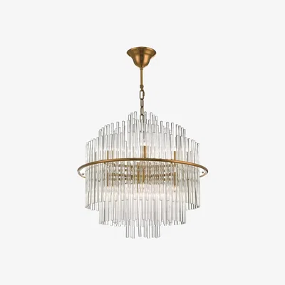 Knees dar lighting Luk1735 Lukas 13 Light Pendant Brushed Antique Gold And Clear Glass