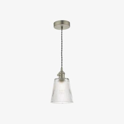 Knees dar lighting Had0161-05 Hadano 1 Light Pendant Antique Chrome With Ribbed Glass Shade