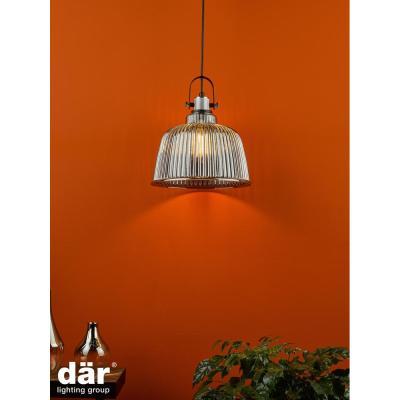 Knees dar lighting Rho8610 Rhode Single Large Pendant Polished Chrome Smoked Glass
