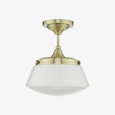 Knees dar lighting CAD0175 Caden Semi Flush Antique Brass Opal Glass IP44