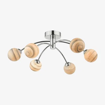 Knees dar lighting IZZ0650-07 Izzy 6 Light Semi Flush Polished Chrome Swirl Glass