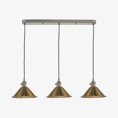 Knees dar lighting Had3661-01 Hadano 3 Light Antique Chrome Suspension With Aged Brass Shades