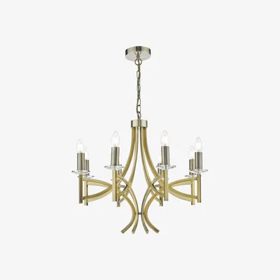 Knees dar lighting LYO0875 Lyon 8 Light Armed Fitting Antique Brass Crystal