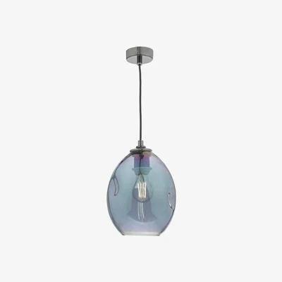 Knees Dar Lighting ROG0155 Rogan 1 Light Pendant Black and Iridised Glass