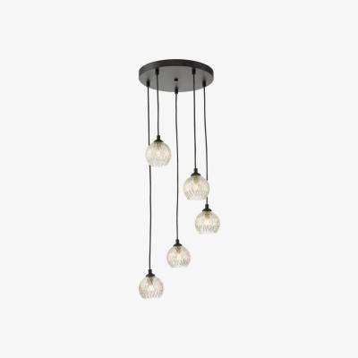 Knees dar lighting Fed0522-09 Federico 5 Light Cluster Pendant Black Clear/Wire Glass