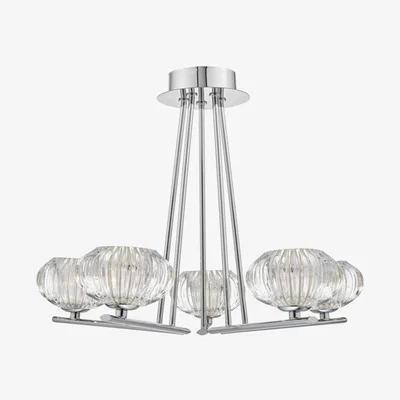 Knees Dar Lighting JEN5450 Jensine 5 Light Semi Flush Polished Chrome and Faceted Glass