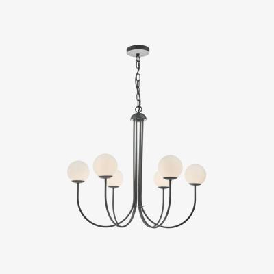 Knees dar lighting Orn0622 Ornella 6 Light Pendant Matt Black and Opal Glass