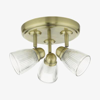 Knees dar lighting CED7675 Cedric 3 Round Plate Spotlight Antique Brass Glass IP44