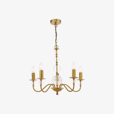 Knees dar lighting LYZ0545 Lyzette 5 Light Armed Fitting Aged Brass Ribbed Glass