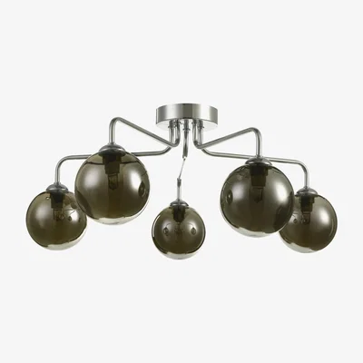 Knees dar lighting FEY0550-01 Feya 5 Light Semi Flush Ceiling Light Polished Chrome Smoked Glass