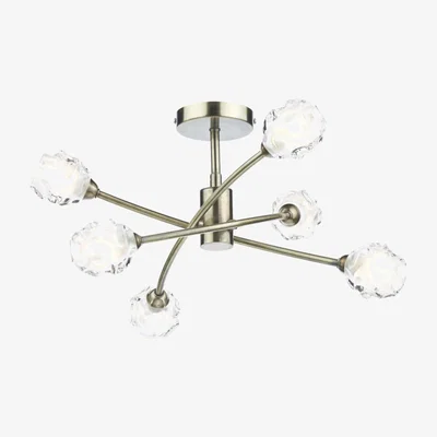 Knees dar lighting SEA0675 Seattle 6 Light Semi Flush Antique Brass