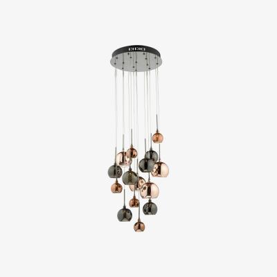 Knees Dar Lighting AUR1564 Aurelia 15 Light G4 Spiral Pendant With Copper, Dark Copper and Bronze Glass, Black Chrome Ceiling Plate