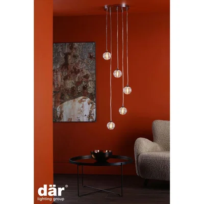 Knees dar lighting Fed0550-08 Federico 5 Light Cluster Pendant Polished Chrome Clear Ribbed Glass