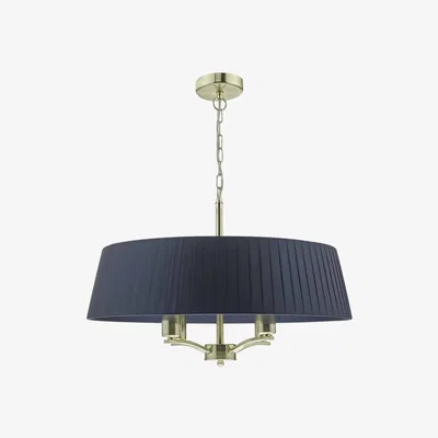 Knees dar lighting CRI0423 Cristin 4 Light Pendant Satin Brass Complete With Navy Ribbon Shade