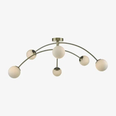 Knees Dar Lighting PUG6475 Puglia 6 Light Semi Flush Antique Brass and Opal Glass