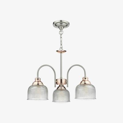 Knees dar lighting Wha0346 Wharfdale 3 Light Pendant Satin Chrome Copper Detail Glass Shades