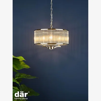 Knees dar lighting Eve0338 Eveyln 3 Light Pendant Polished Nickel Glass