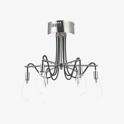 Knees dar lighting SCR0638 Scroll 6 Light Semi Flush Polished Nickel