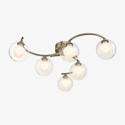 Knees dar lighting Nak6475-04 Nakita 6 Light Semi Flush Antique Brass With Clear/Opal Glass