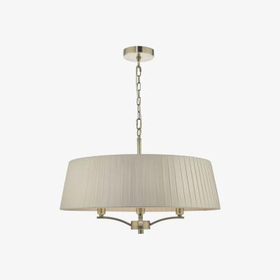Knees dar lighting Cri0429 Cristin 4 Light Pendant Antique Brass With Taupe Ribbon Shade