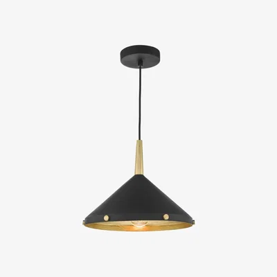 Knees dar lighting Ede0154 Edena 1 Light Pendant Matt Black And Gold Leaf