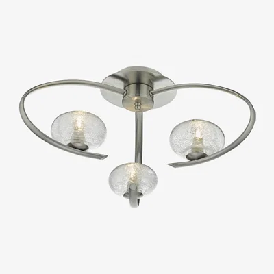 Knees dar lighting LEI5346 Leighton 3 Light Semi Flush Satin Chrome and Sugar Cane Glass