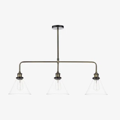 Knees Dar Lighting RAY0375 Ray 3 Light Bar Pendant Antique Brass Clear