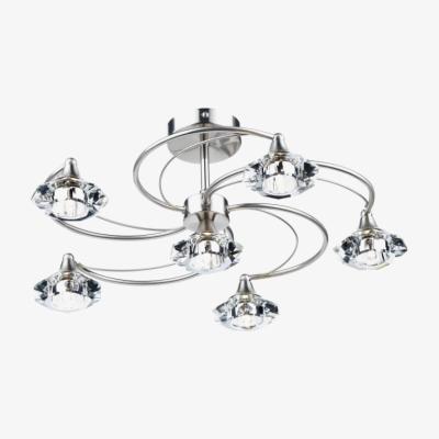 Knees Dar Lighting LUT0646 Luther 6 Light Semi Flush Complete With Crystal Glass Satin Chrome
