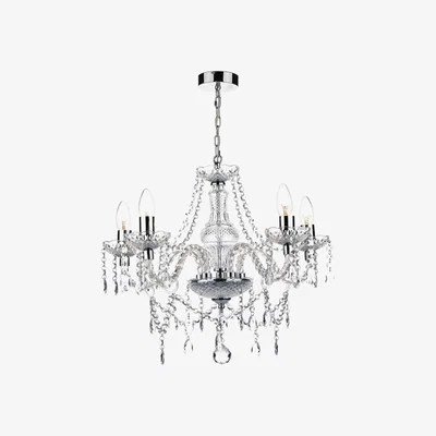 Knees dar lighting KAT0550 Katie 5 Light Chandelier Polished Chrome Acrylic Glass