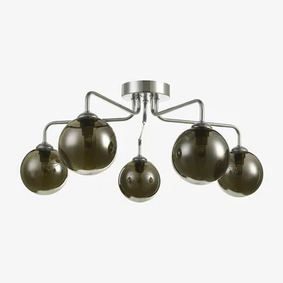 Knees dar lighting FEY0550-01 Feya 5 Light Semi Flush Ceiling Light Polished Chrome Smoked Glass