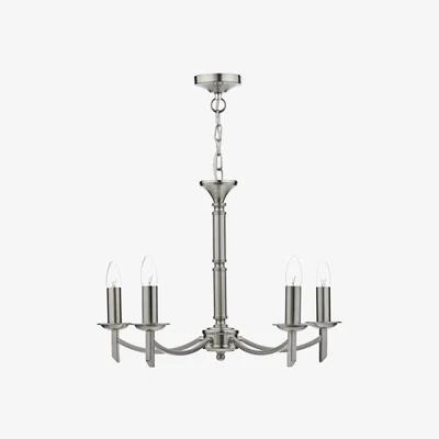 Knees dar lighting Amb0546 Ambassador 5 Light Dual Mount Pendant Satin Chrome
