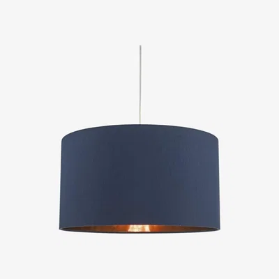 Knees dar lighting Tim6523 Timon Faux Silk Easy Fit Drum Pendant Shade Navy Blue/Copper