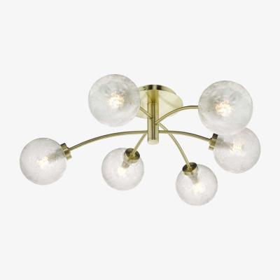 Knees dar lighting AVA6441 Avari 6 Light Semi Flush Satin Brass And Clear Frosted Glass