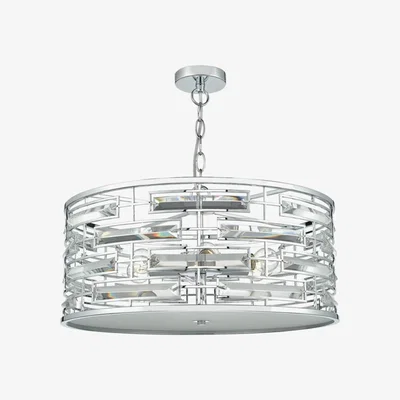 Knees dar lighting Sev0650 Seville 6 Light Pendant K9 Crystal Polished Chrome