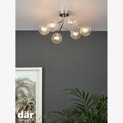 Knees dar lighting Yis6450 Yiska 6 Light Semi Flush Polished Chrome Ribbed Glass