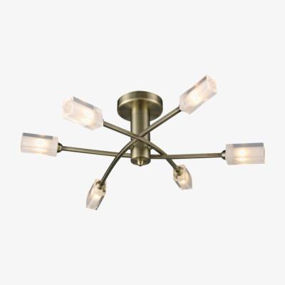 Knees dar lighting MOR6475 Morgan 6 Light Semi Flush Antique Brass